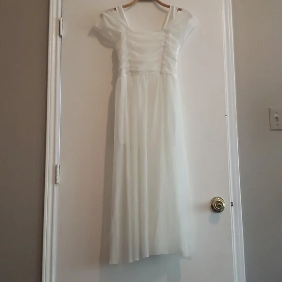Dresses | White Satin And Sheer Semi Formal Dress Cosplay | Poshmark